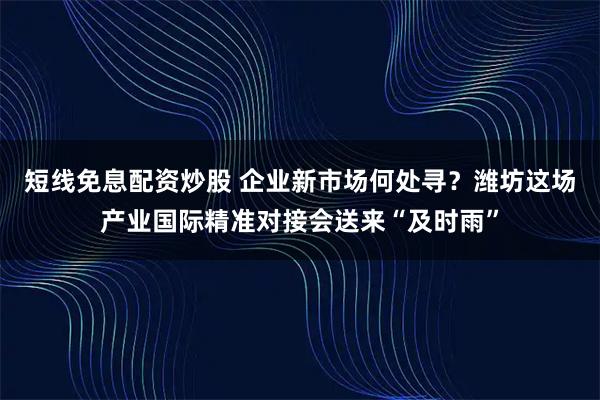 短线免息配资炒股 企业新市场何处寻？潍坊这场产业国际精准对接会送来“及时雨”